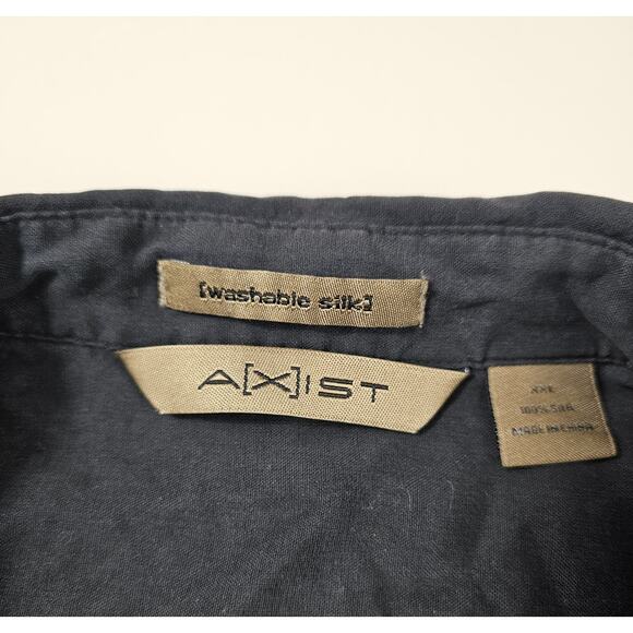 Axist washable silk size XXL mens geometric color block short sleeve black blue* - Picture 2 of 5